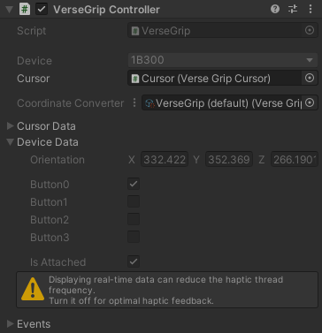 실행 시 VerseGrip 컨트롤러